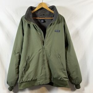 Lands End Polartec Fleece Line Mens Jacket XL Tall Olive Green Nylon Winter Coat